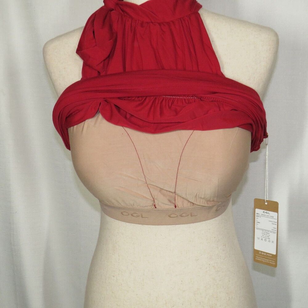 OGL Red Soft Stretchy Tie Neck Ruched Padded Brami Top Size XL - Picture 4 of 8